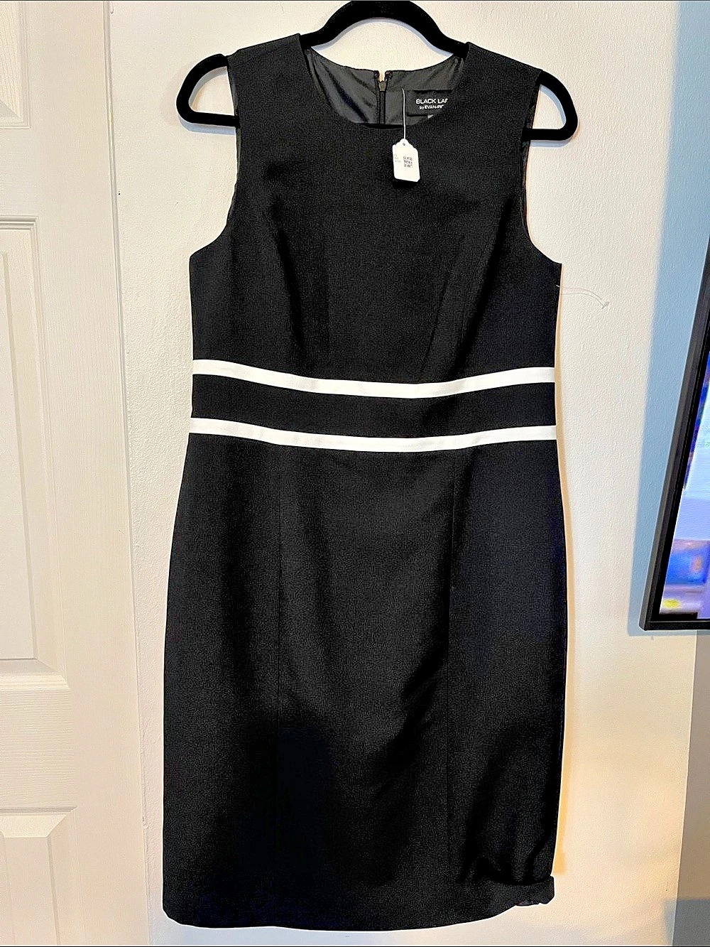 Black Label by Evan-Picone Color Block Midi Dress in Black & White NWT